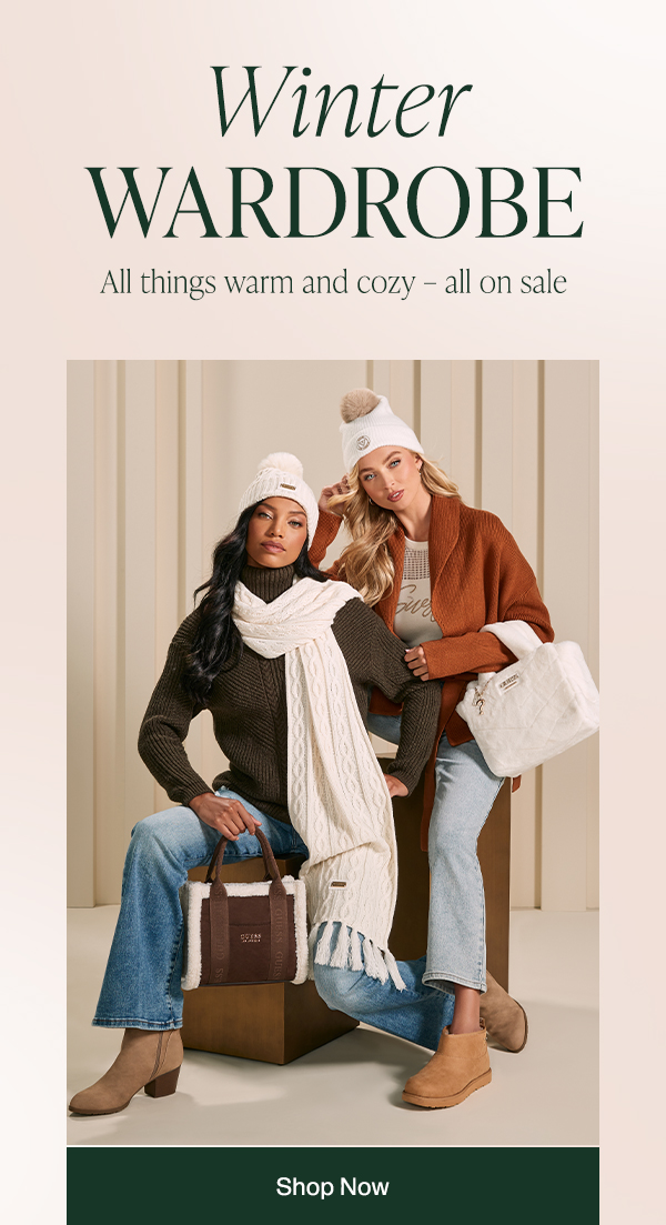 up to 50% off sitewide featuring cozy sweaters scarves and beanies