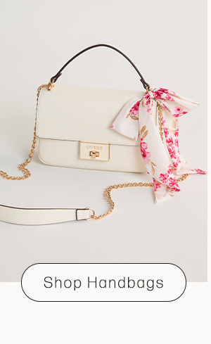 image of a white faux-leather handbag with top handle and twist lock closure