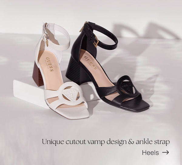 image of two pairs of block heels with triangle vamp design and ankle strap