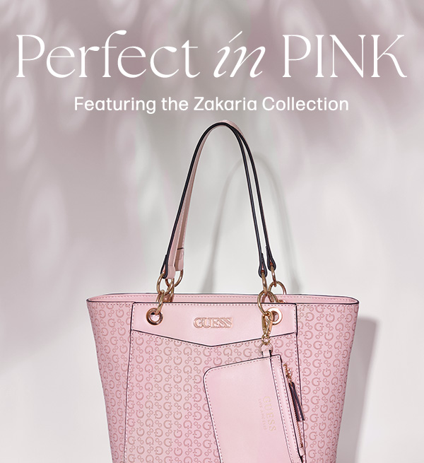 mage of a pink faux-leather tote and wallet in matching logo prin