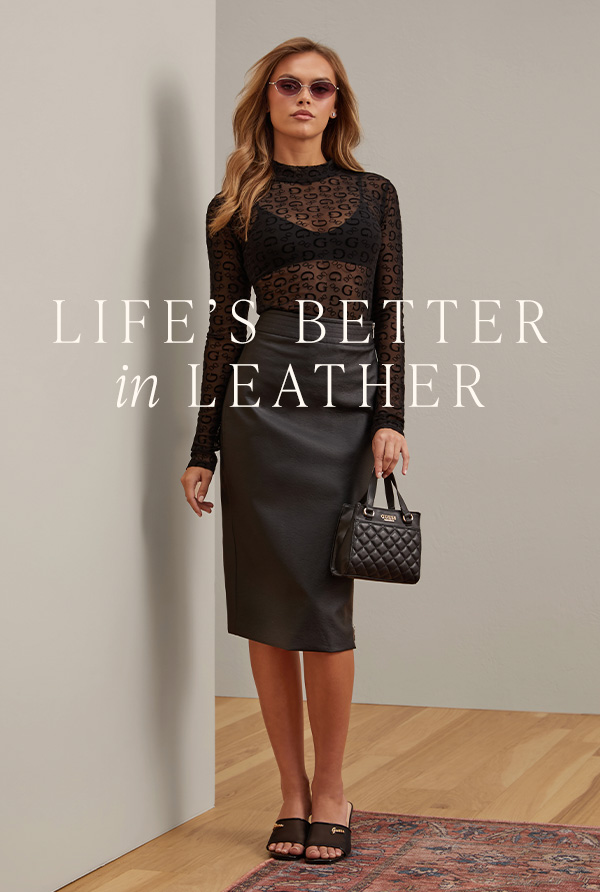 extra 20% off all orders $150+ featuring a faux-leather midi pencil skirt